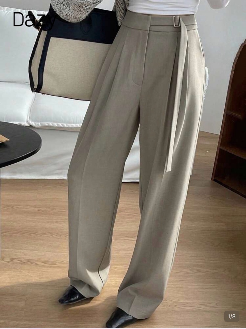 Dazy High-Waist Wide-Leg Belted Pants - Taupe S M